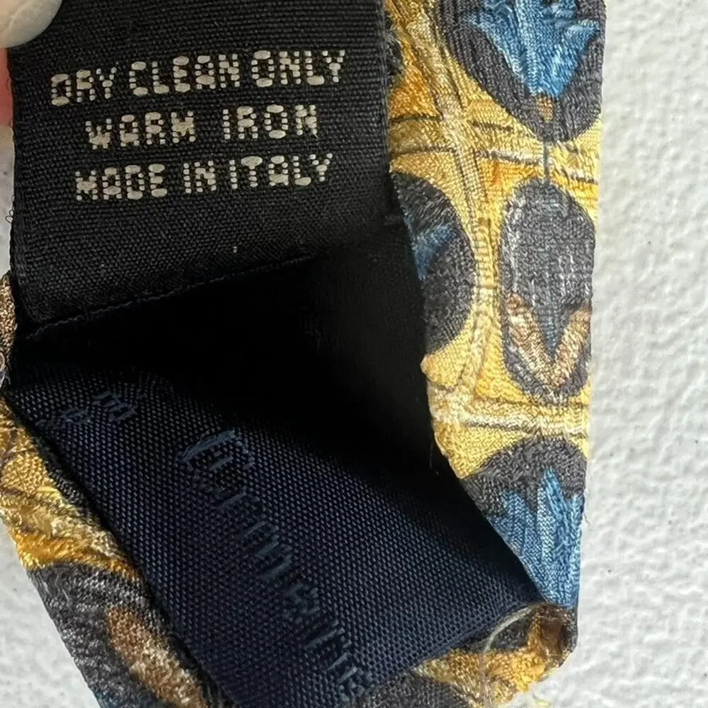 Ermenegildo Zegna Men's 100% Silk Yellow with Floral/ Geometric Pattern Tie